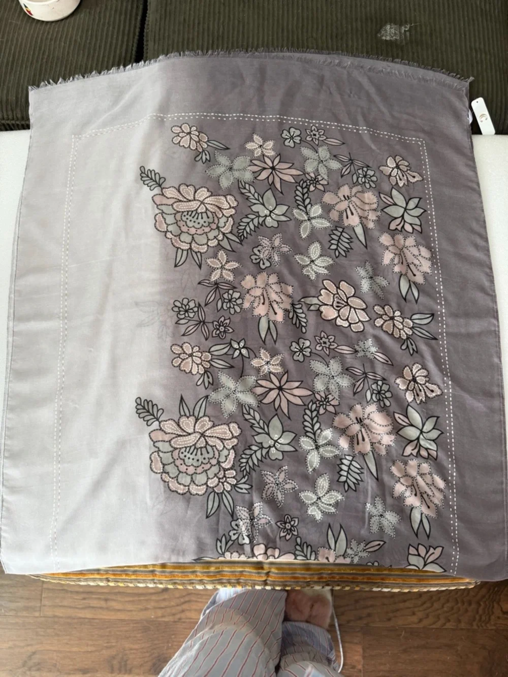 Soft Floral Scarf Wrap Grey Blush Lightweight Gauze Shawl Boho Feminine Romantic